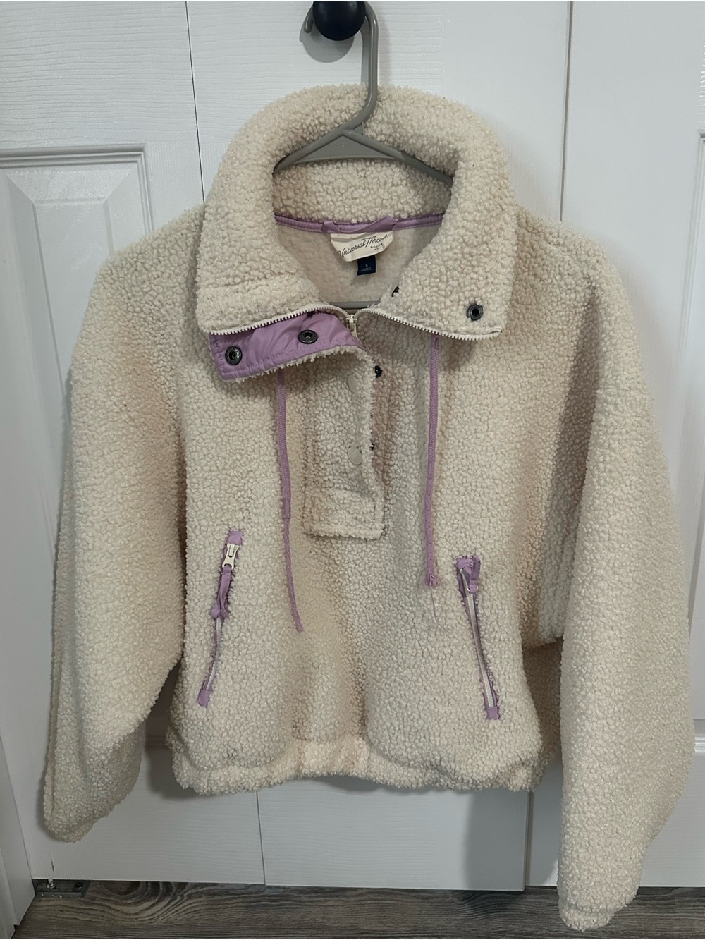 Universal Thread Cream Sherpa Pullover Jacket with Lavender Trim